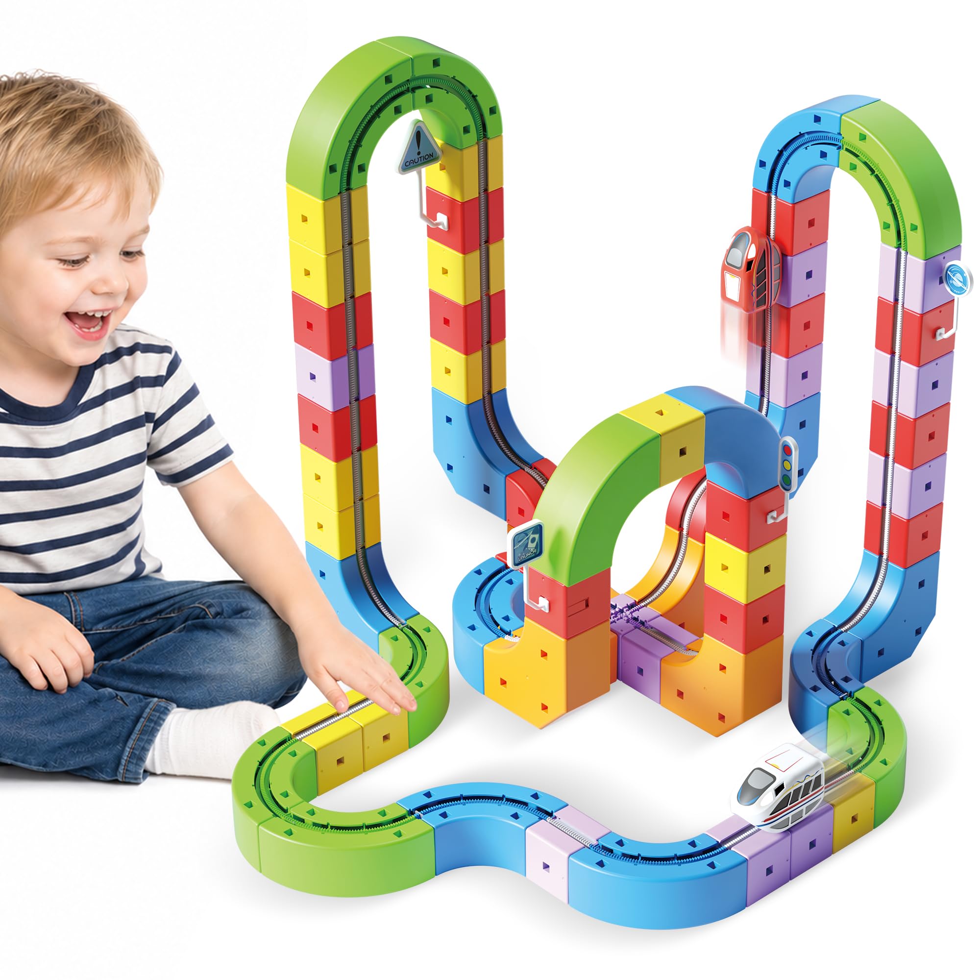 AiDwell 3D Anti-Gravity Infinity Track Set 121PCS with 2 Rechargeable Electric Train STEM Construction Toy for Kids Age 3+ Boys Girls Birthday