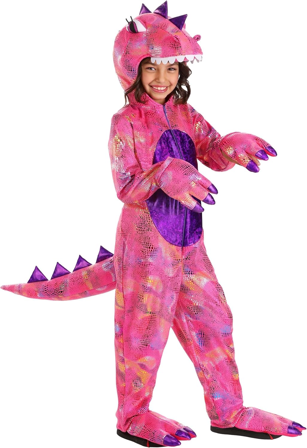 Girl's Pink Dinosaur Costume, Kid's Dino Outfits, Child Sparkly Jurassic Animals
