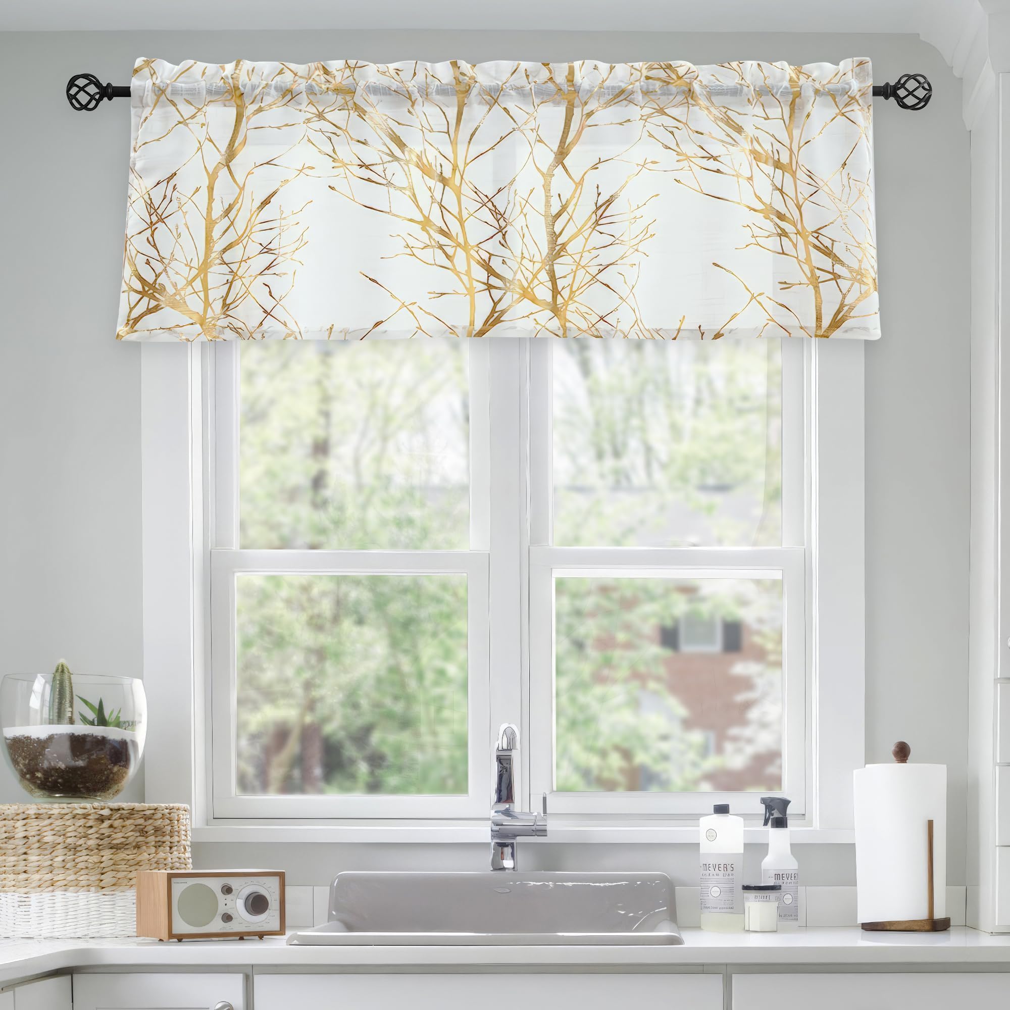 Marble Golden Valances for Windows White Gold Abstract
