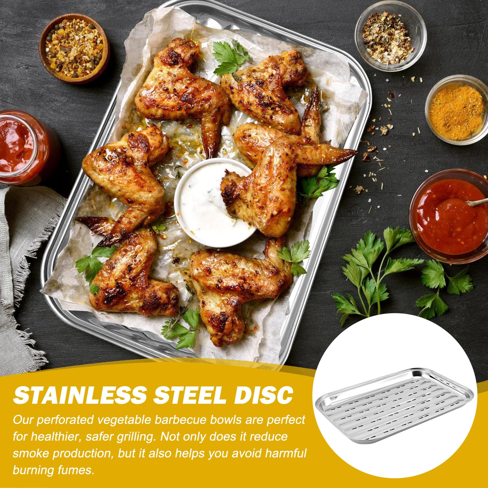 BYZESTY 2 Piezas Bandeja para Asar, Bandeja de Grill de Acero Inoxidable con Agujeros, Plancha de Asarpara Acampar con Barbacoa al Aire Libre, 34,5 x 24,2 x 2,7 cm