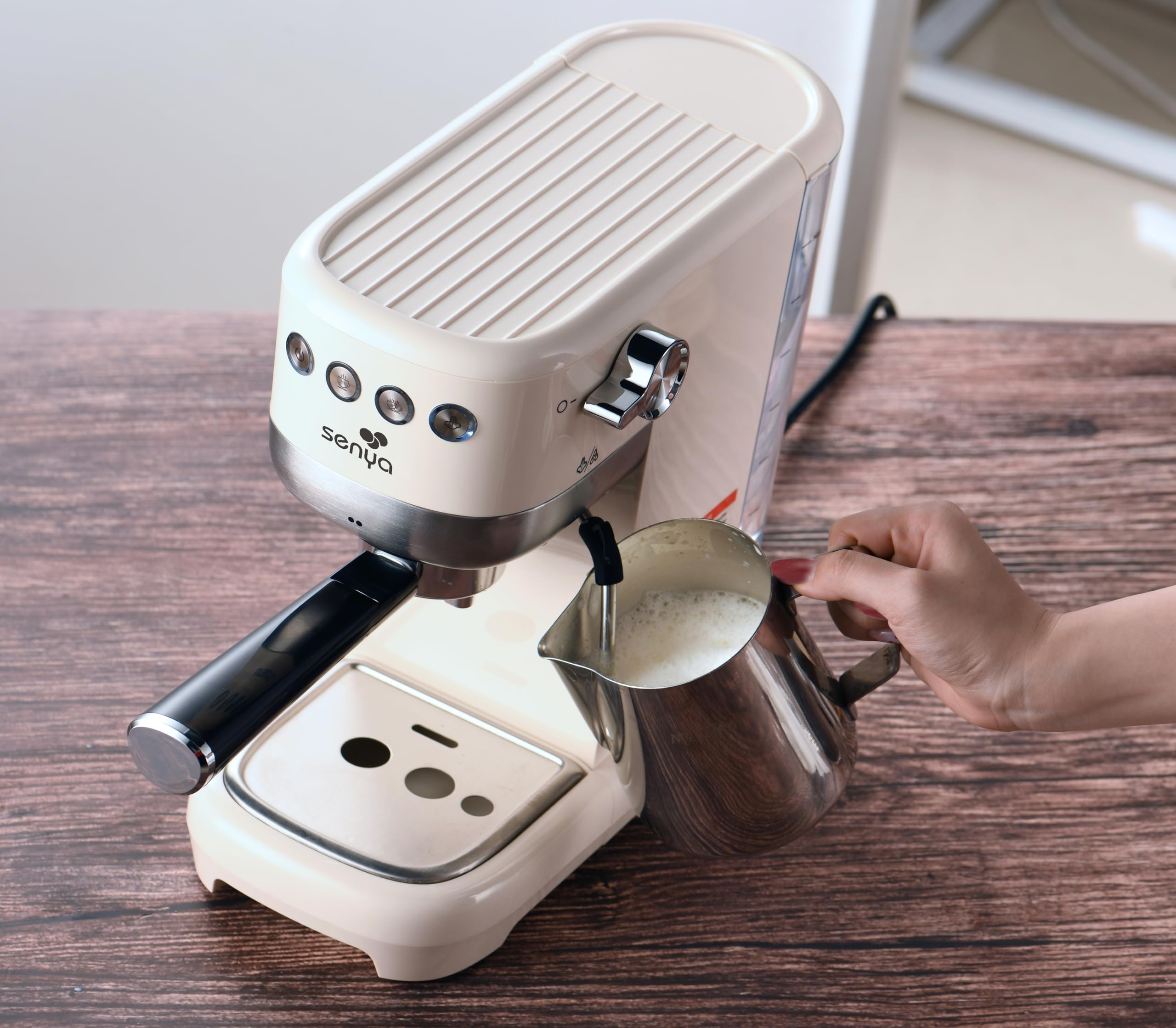 SENYA Tasty Coffee Machine expresso 20 bars – Cafetière expresso manuelle 1350W avec mousseur de lait, technologie thermoblock, 1 ou 2 tasses, cappuccino & latte – Réservoir 1,1 L