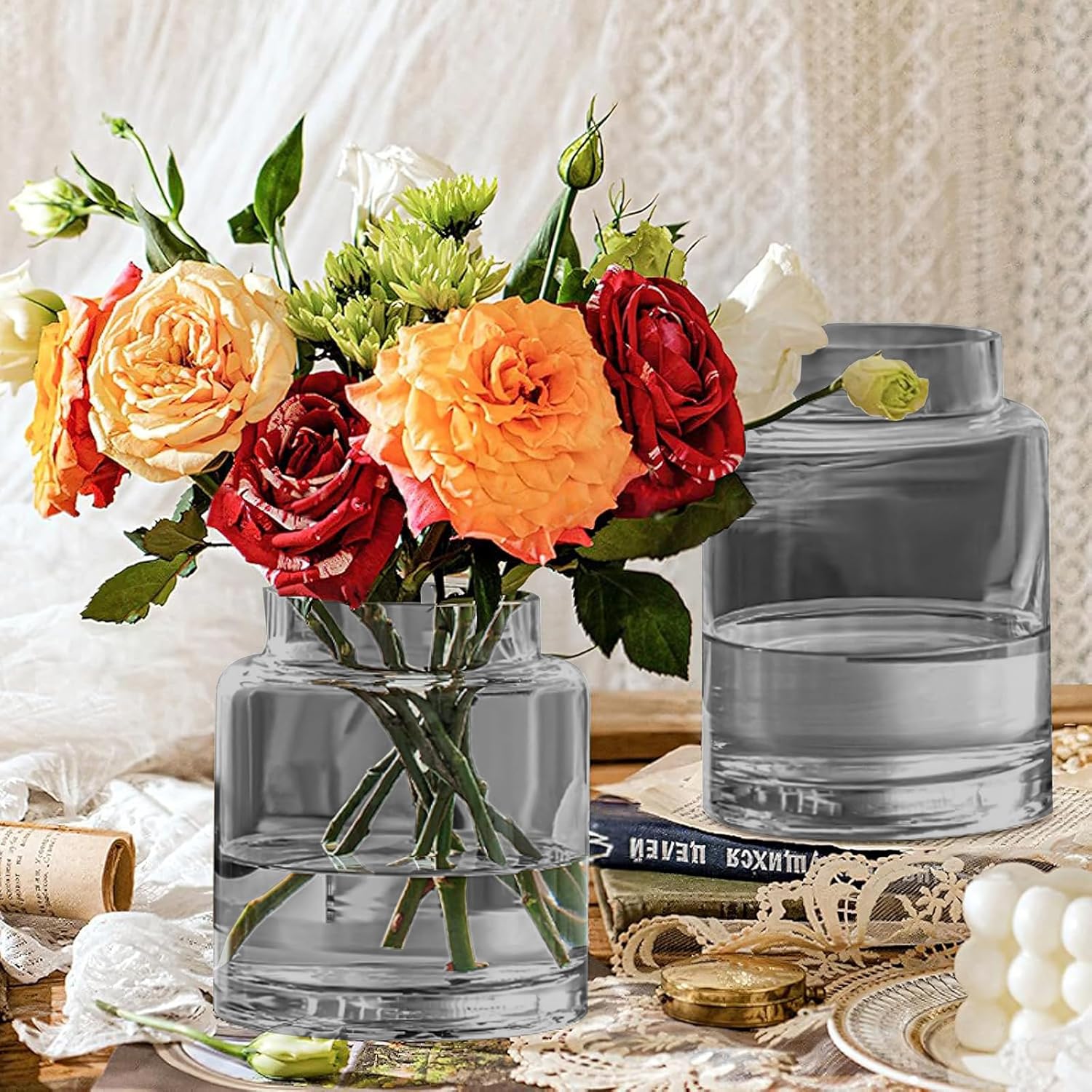 KOIUEYW 9 Inch Tall Vases for Flowers, Large Glass Vase for Centerpieces, Clear Glasses Home Decor Modern Jarrones Decorativos for Wedding Living Room Dining Table (Gray)