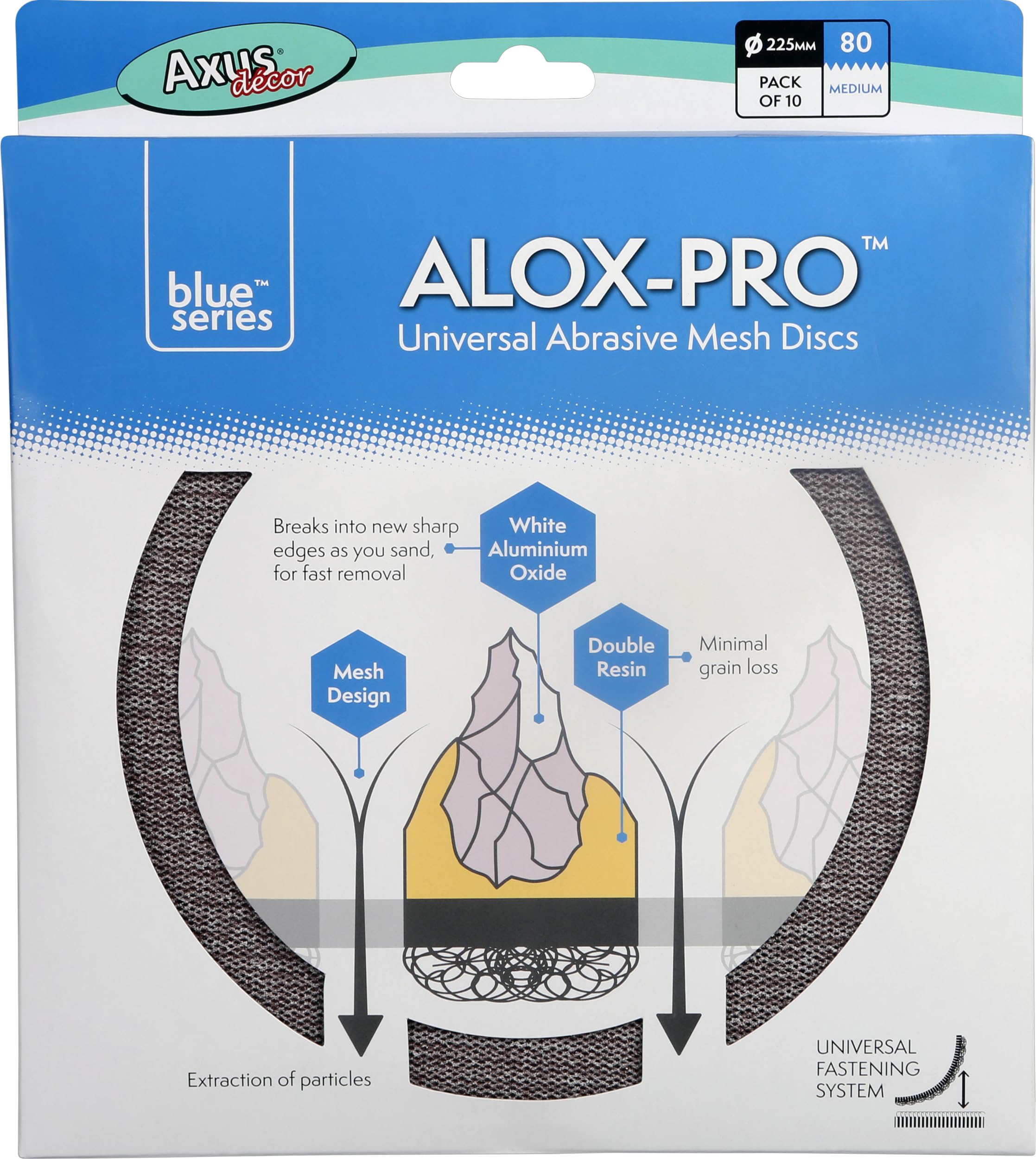 Axus Decor 80 Grit Alox-Pro Universal Abrasive Mesh Sander Discs, Hook & Loop Round Orbital Pads, Ideal for Wood Walls, Metal