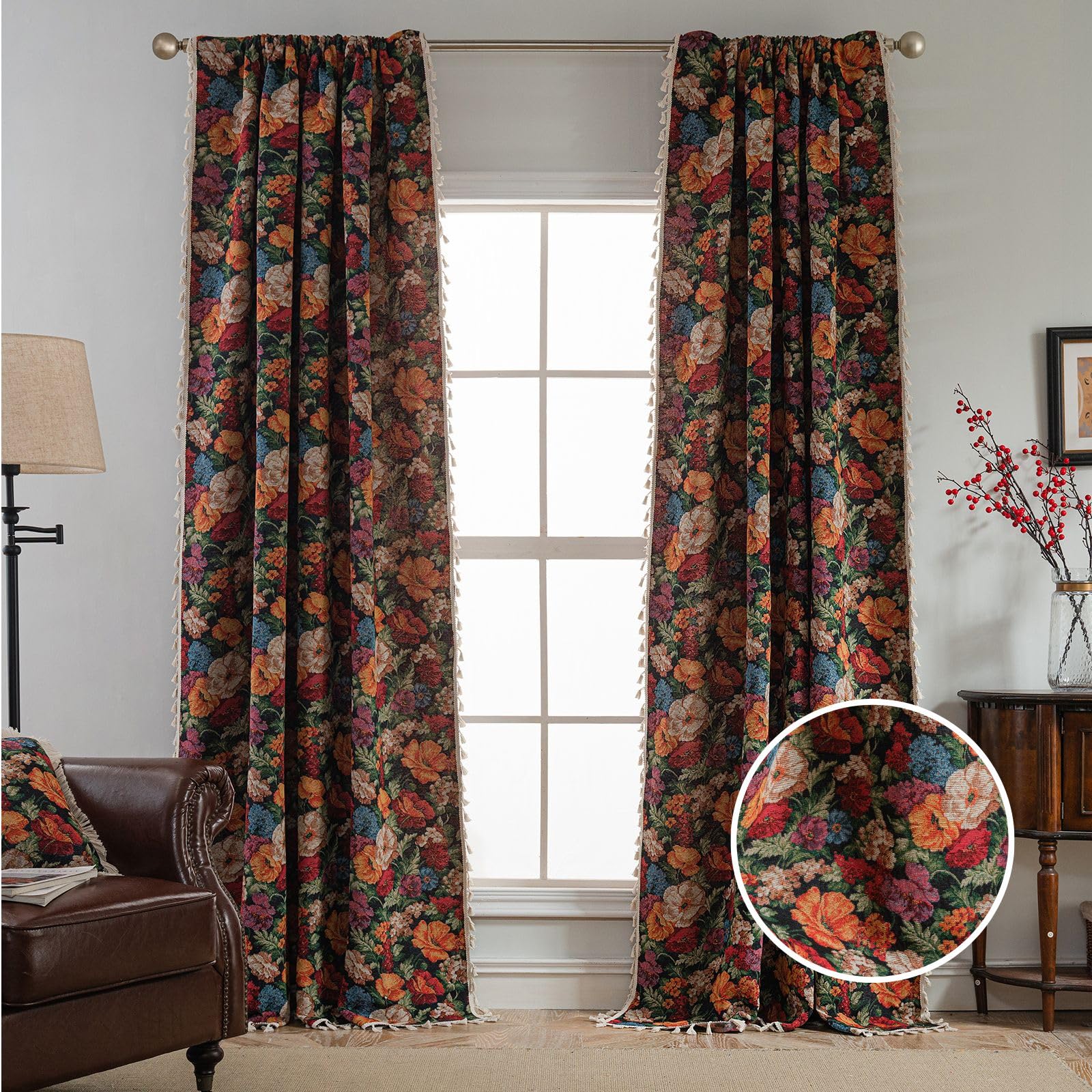 Rideau jacquard isolant thermique noir 150x160 avec passe-tringle vctops