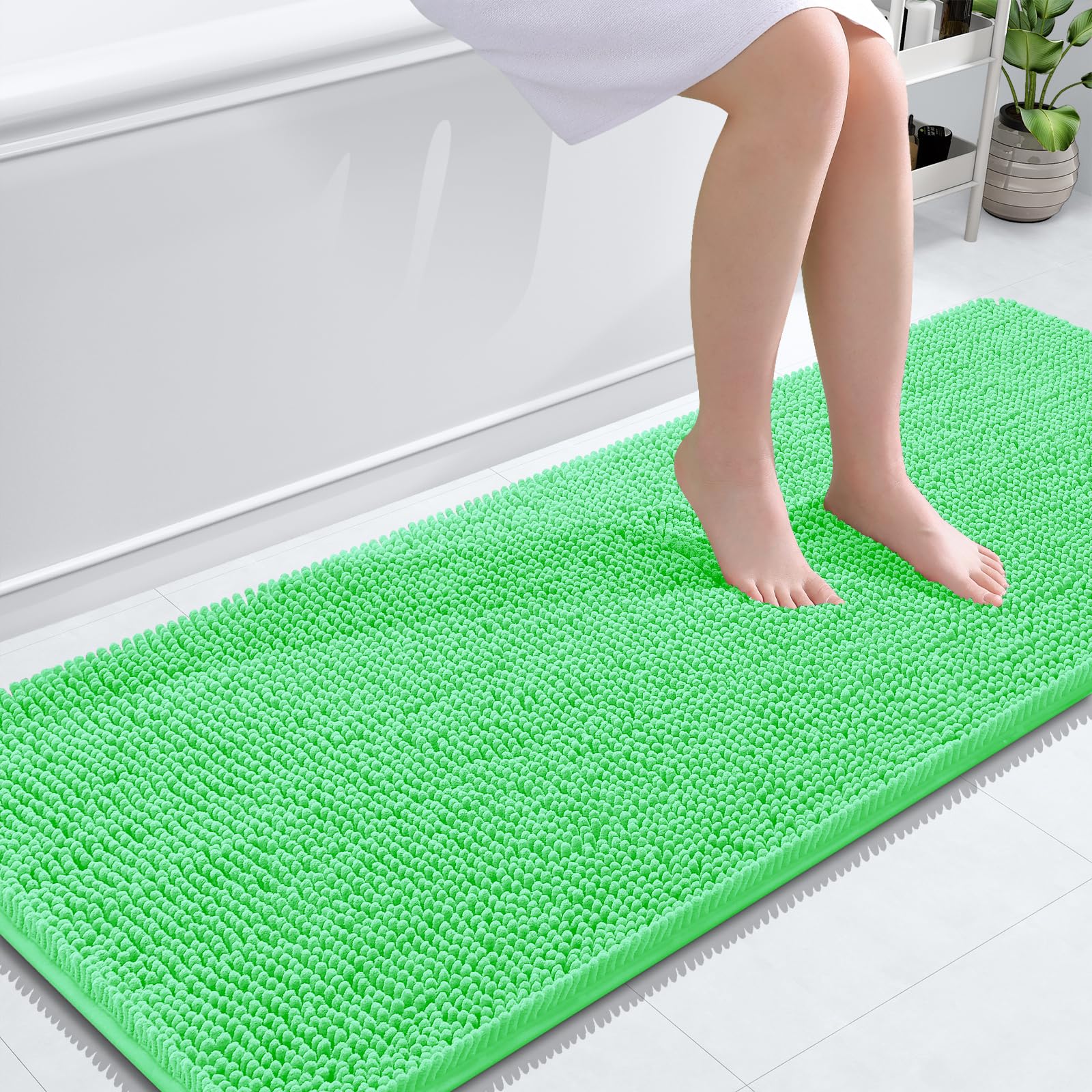 OLANLY Bathroom Runner Rugs 59x24, Extra Soft Absorbent Chenille Bath Rugs | Mint Green, Quick-Drying Rubber Backing, Washable Long Bath Mat for Bathroom Floor, Tub and Shower, Home Decor Accessories
