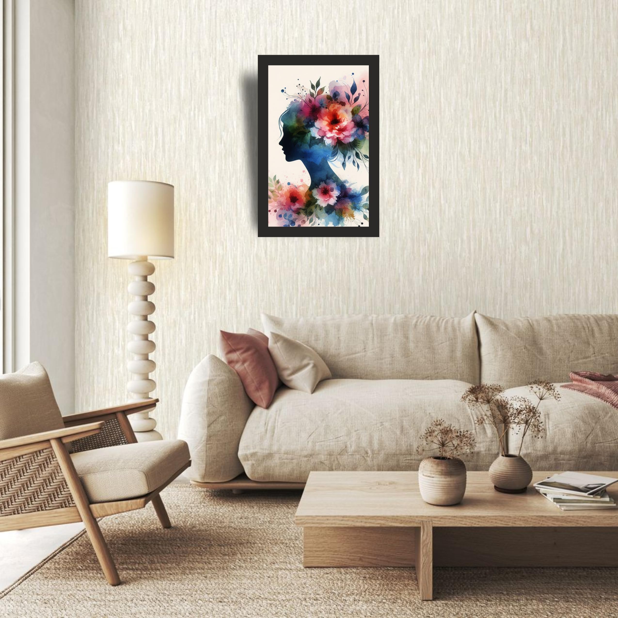 Colorful Floral Silhouette Wall Art Frame 12x18 Inch