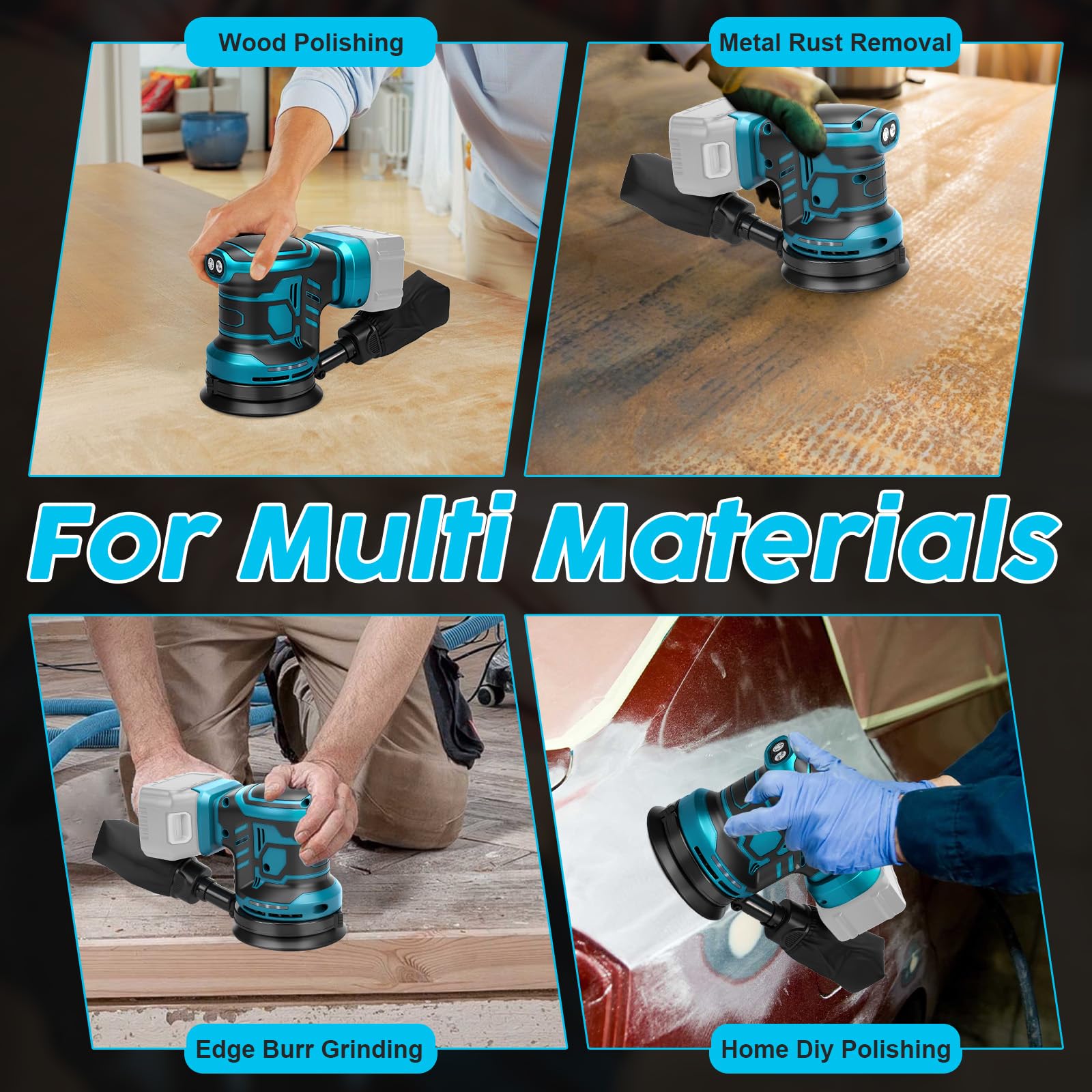 WingFly Ponceuse Excentrique pour Makita 18 V batterie, 125mm, 3 vitesses | Ponceuse orbitale 7000-11000 tr/min, Livrée avec 15 Disques Abrasifs, idéale pour le travail du bois professionnel