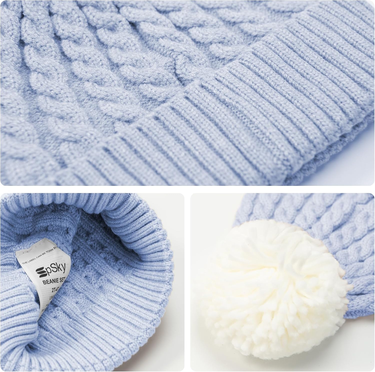 3 Pack Kids Winter Warm Beanie & Mittens Set, Soft Cable Knit Hat For Children's Toddler Baby, Cozy Girls Boys Cap & Gloves - Image 3