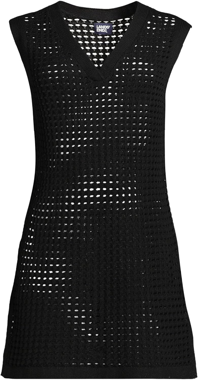 Lands' End Women's Open Knit Cover-up Dress Small Black