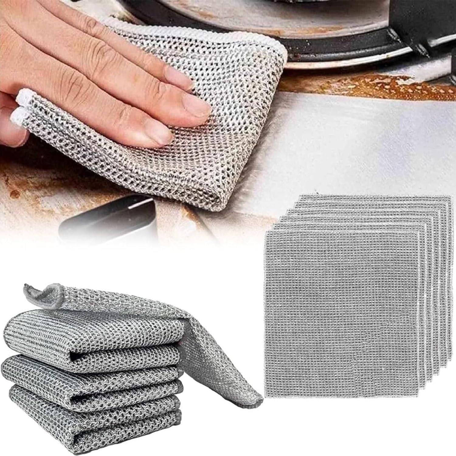BELLOX 5 PCS Dish Washer Cloth | Wire Dishwashing Rags for Wet and Dry Non-Scratch Steel Wool Scrubber | Cleaning Pads Multi-use Kitchen Wipes | Stainless Steel Miracle Cleaning Cloths Scrub Sponges (B0D1GFW1Y7) Amazon Price History, Amazon Price Tracker