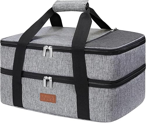 Lifewit Cazuela aislada de dos pisos para alimentos calientes o fríos, cazuela con tapa y funda de transporte, soporte para lasaña para fiestas de