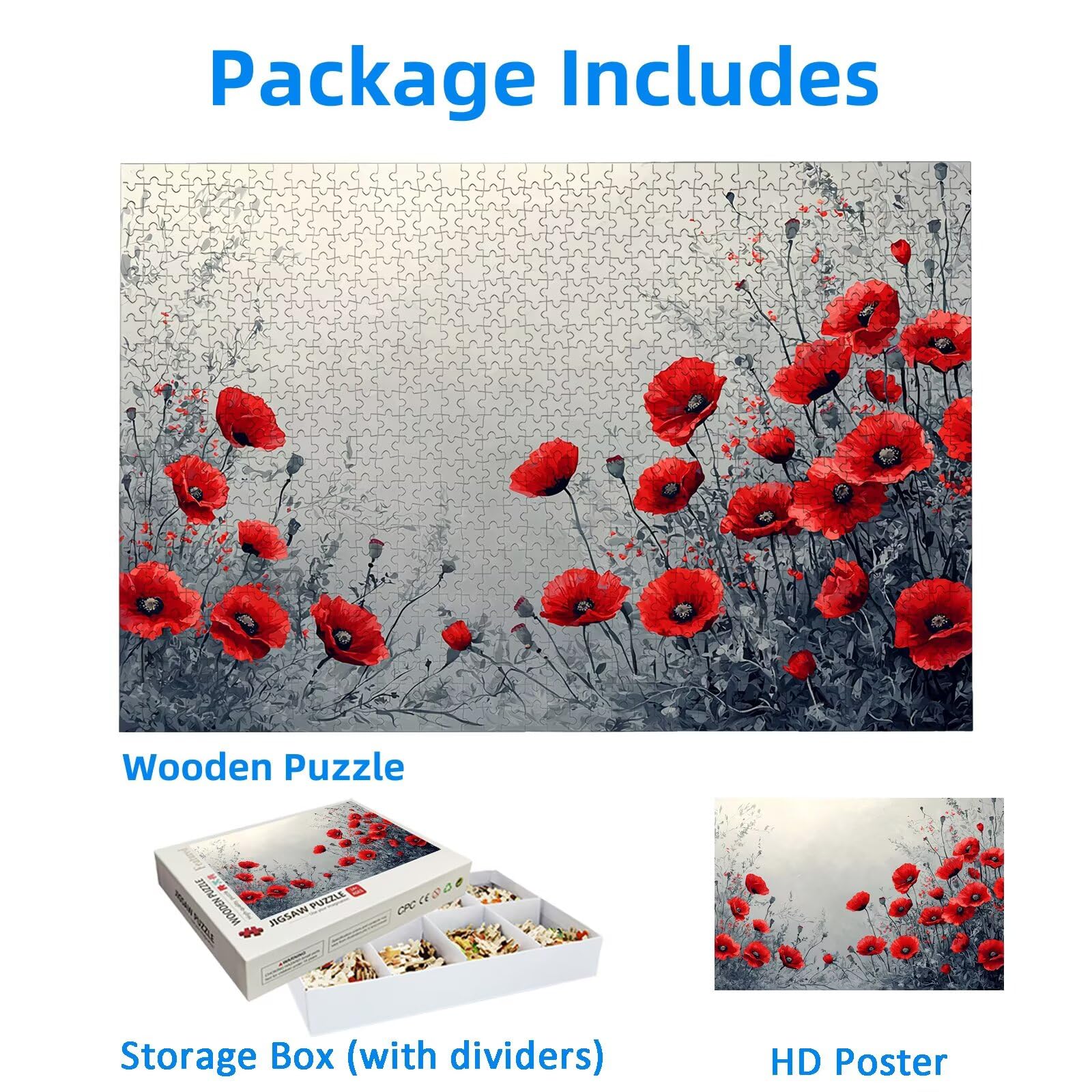 Puzzle Pavot 4000 Pièces Adultes, Puzzle 4000 Pièces pour Adultes et Enfants à Partir de 14 Ans, Fleur Puzzles Bois de Qualité Supérieure avec Une Boîte d'emballage Exquise, Cadeau Femme/Homme, -2957