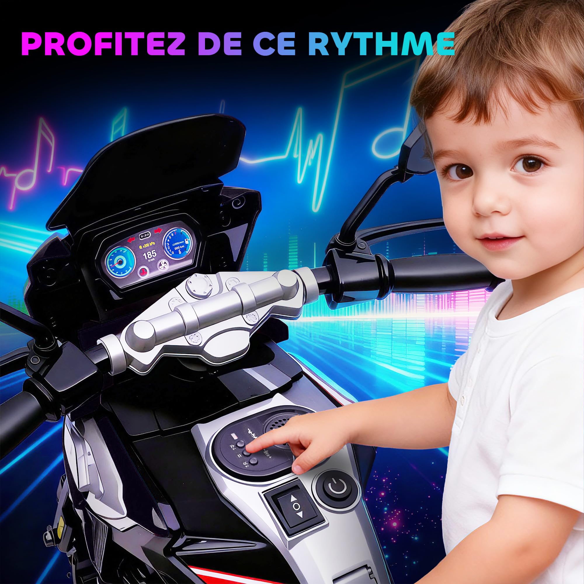 AIYAPLAY Moto Électrique Enfants 6 V Roues d'Entraînement 18-36 Mois Noir
