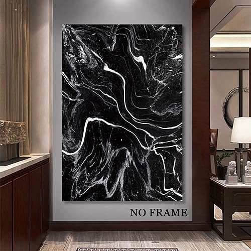 Vista 2 de Lienzo abstracto de mármol para pared, cuadros abstractos en blanco y negro, póster de mármol moderno, arte abstracto en blanco y negro, pintura
