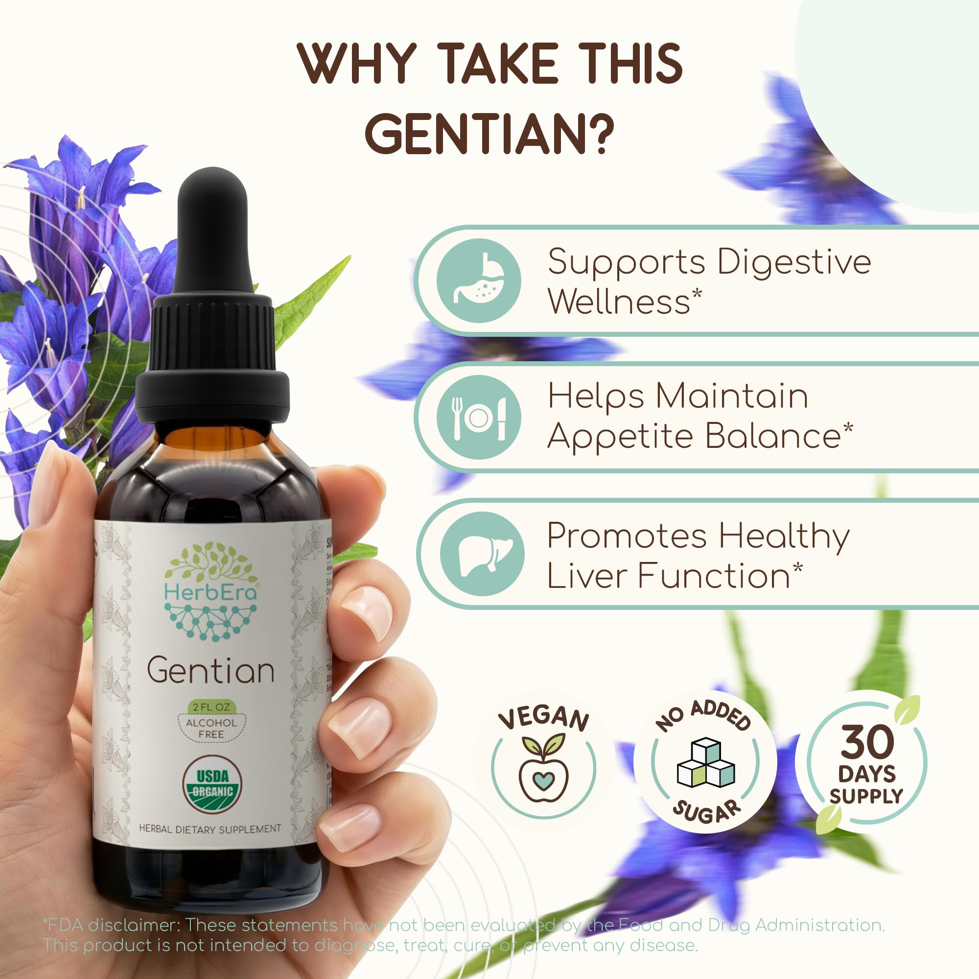 Gentian USDA Organic – Alcohol-Free Bitter Drops for Digestive & Liver Support, Gentiana Lutea Dried Root, Appetite Wellness, Vegan, Herbal Supplement (2 fl oz) — Amazon image 2