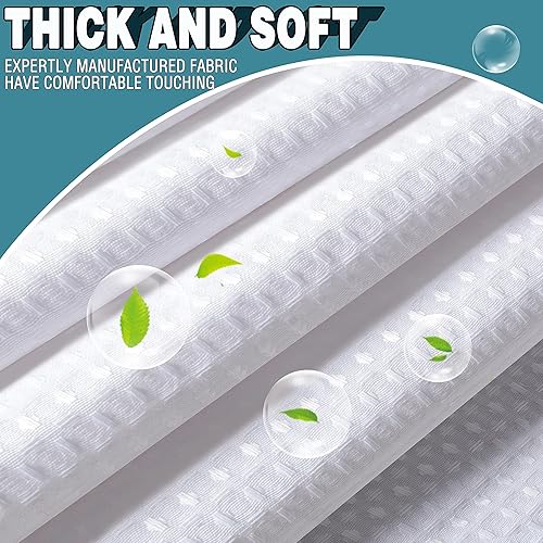 Miniatura 5 de Conbo Mio Juego de cortina de ducha de tela blanca de grado hotelero con forro a presión para baño con imanes y ventana superior de malla, lavable a