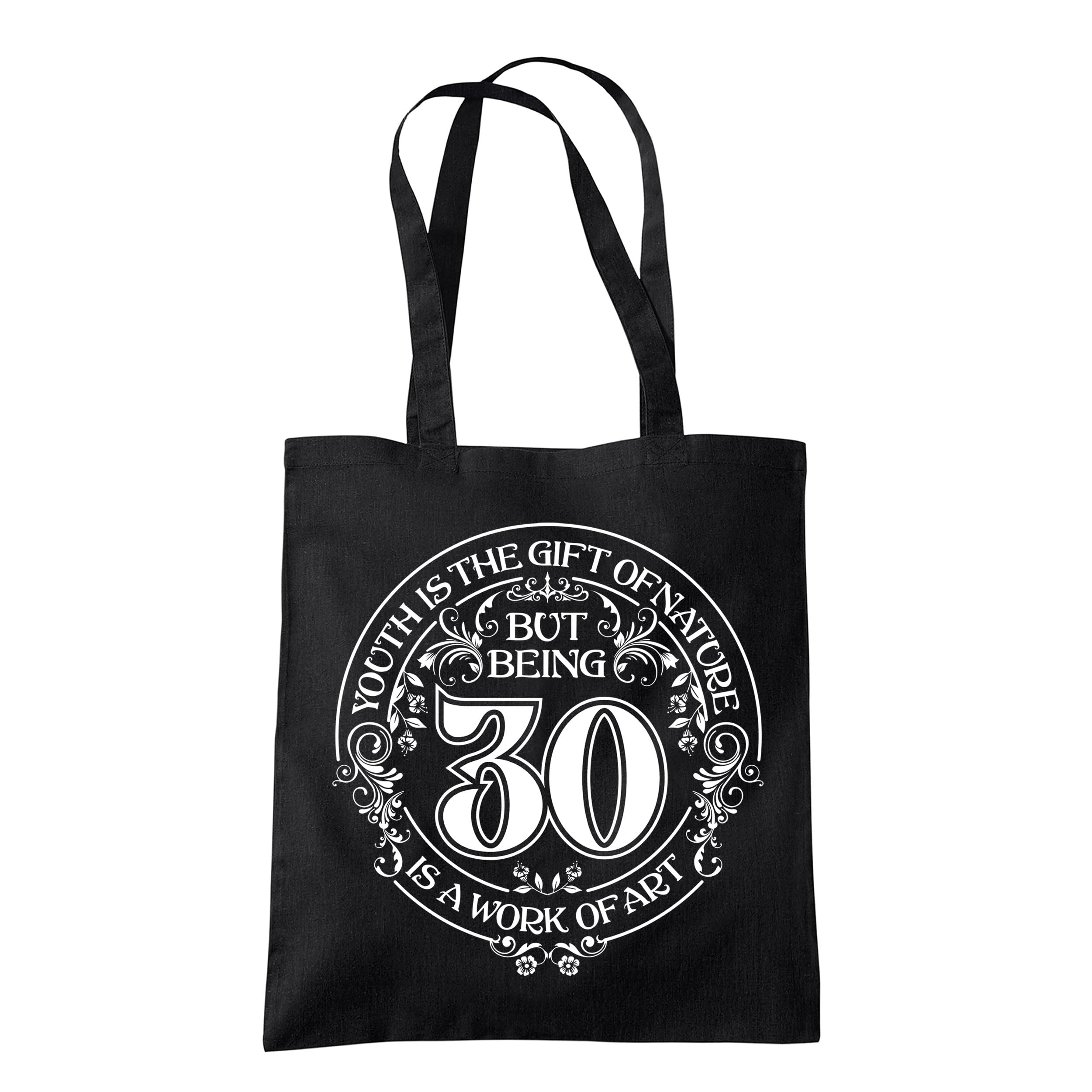 Dead Set Studio 30th Birthday Tote Bags - 30th Birthday Bag for Women Born in 1996, Funny & Stylish 30th Gift Bag for 30 Year Old Women BLACK