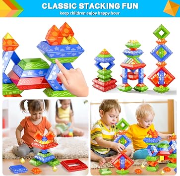Doloowee Stacking Toys Building Blocks for Toddler,60 PCS Montessori Toys Blocks Preschool Learning Activities Stem for Boys Girls Gifts Christmas Stocking Stuffers