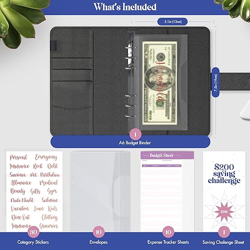 Miniatura 2 de SOUL MAMA Carpeta de presupuesto del zodíaco con sobres de efectivo para presupuestos Carpeta A6 negra Acuario, organizador de dinero para carpeta