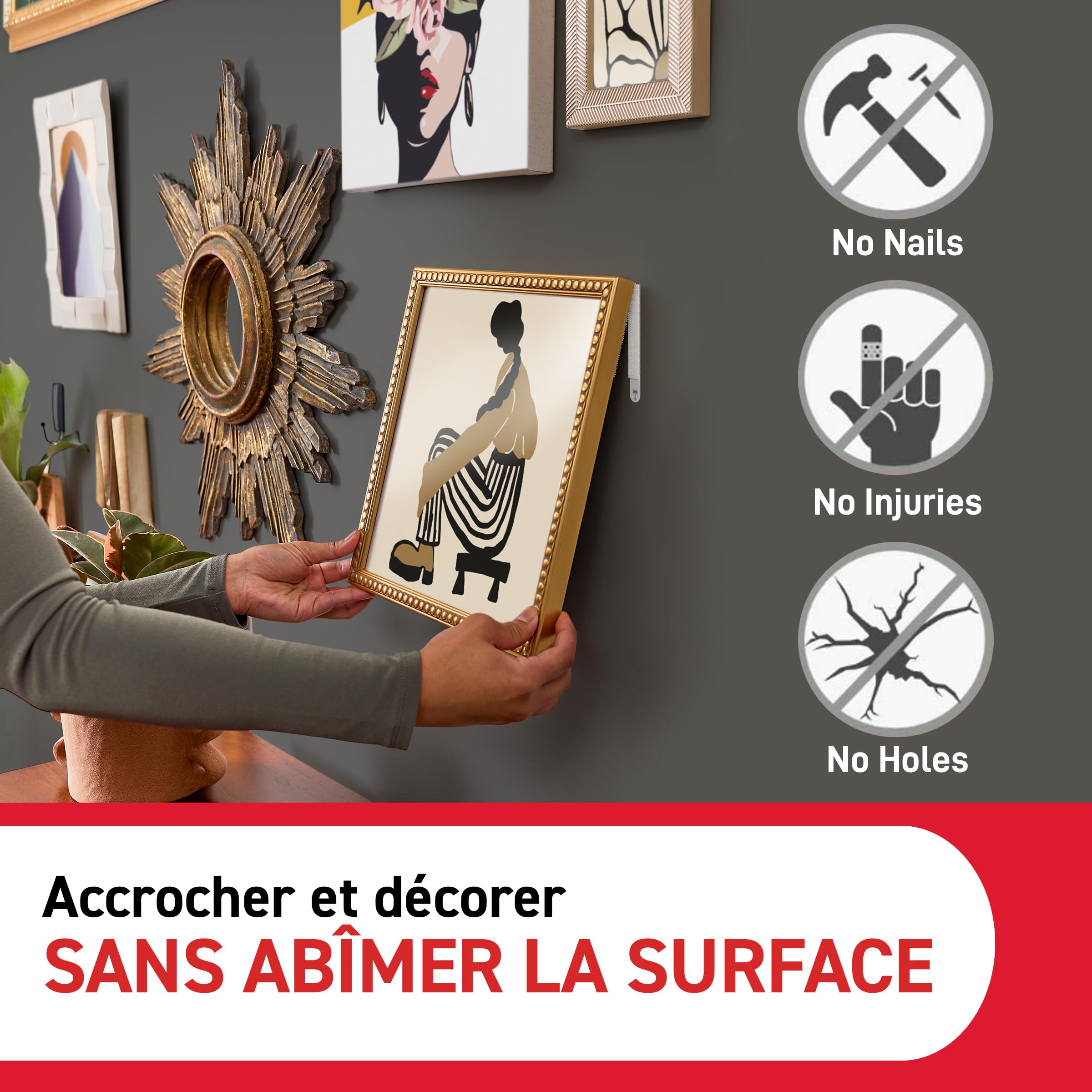 Command Languettes Accroches Tableaux Très Grandes 10 Paires Blanc 9 kg Sans Outils Fixation sans Dommages