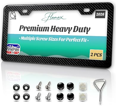 Premium Black Carbon Fiber License Plate Frames for Women & Men with Screw Caps, Street Legal Universal for Cars & Trucks, Slim Rust-Proof Black Carbon Fiber License Plate Frames for Women & Men