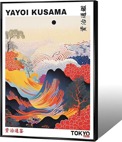 HMYLCQN Póster vintage de Yayoi Kusama Wave Famoso artista famoso pintor japonés lienzo arte de pared colorido abstracto estético pintura al óleo