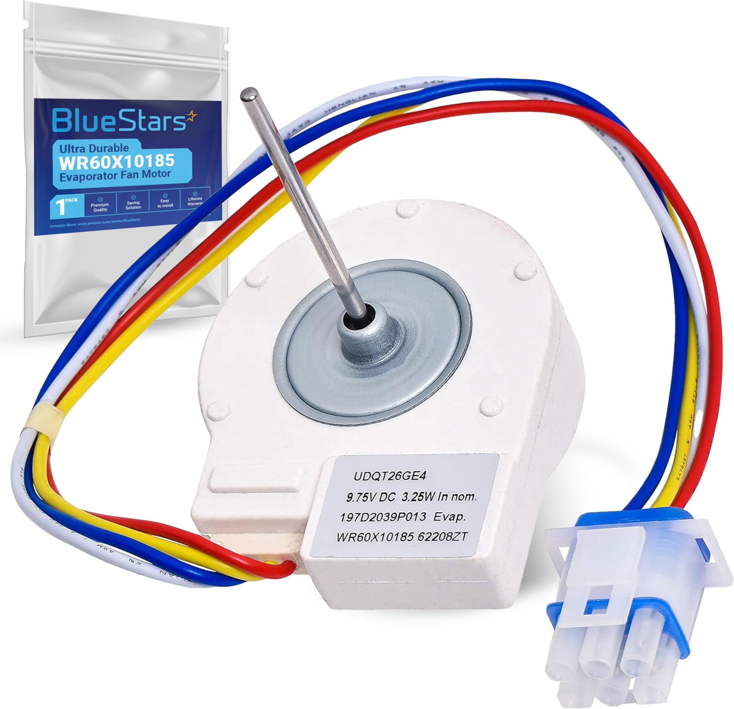 Ultra Durable WR60X10185 Refrigerator Evaporator Fan Motor Replacement Part by Blue Stars - Exact Fit For GE & Hotpoint Refrigerators - Replaces WR23X10353 WR23X10355 WR23X10364 PS1019114 AP3875639