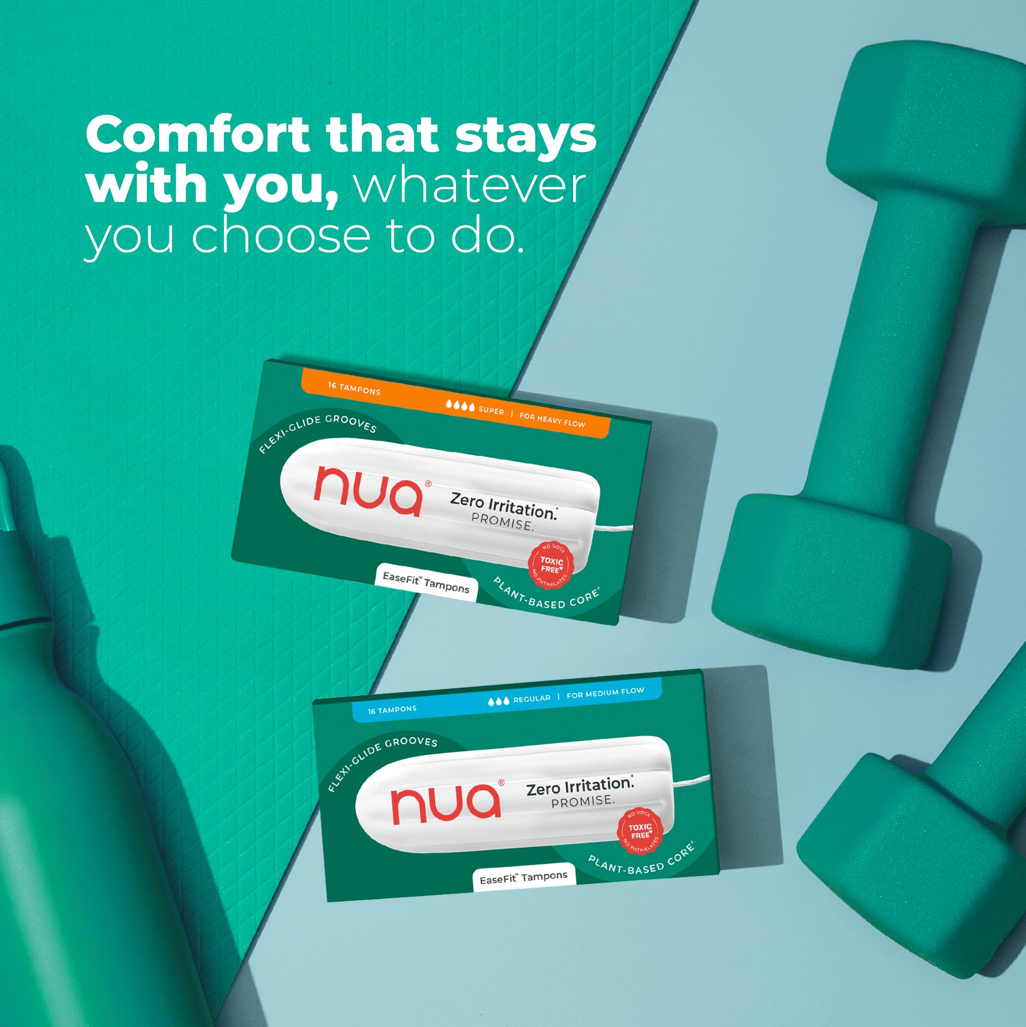 Nua EaseFit Tampons for Medium Flow | 16 Tampons | Gynaecologically Tested | Hypoallergenic | Rapid Absorption Core | Leak-Proof Protection 2