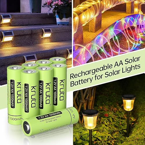 Miniatura 3 de Kruta Batería AA recargable para luces solares al aire libre, paquete de 12 unidades de 1.2 V NiMH 1000 mAh precargada doble A batería solar para