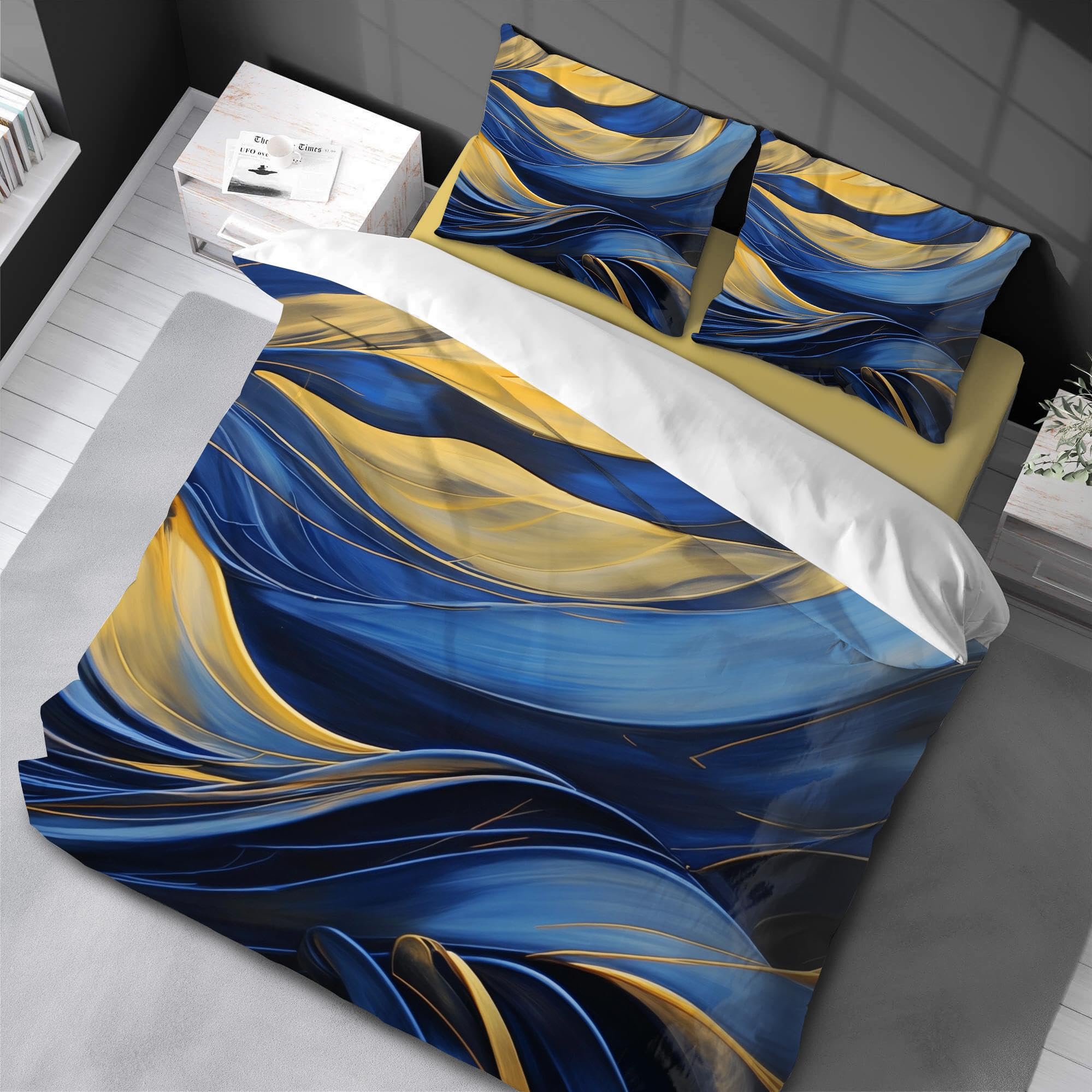 Parure de lit en marbre bleu et doré housse de couette 220x240 cm