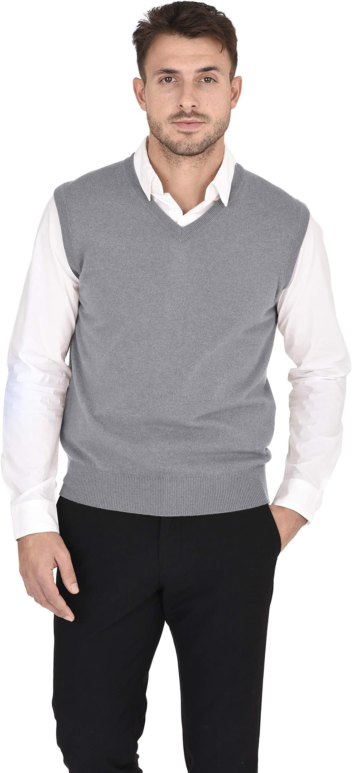 Men's Basic V-Neck Sweater Vest 100% Pure Cashmere Sleeveless Gilet Pullover