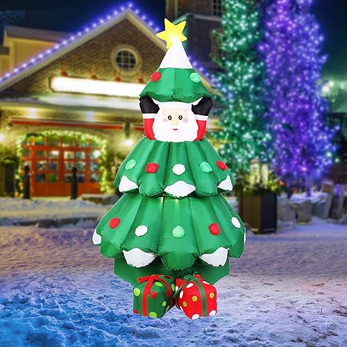 Vivohome - Árbol de navidad inflable con Santa Claus de 6pies de altura con 2cajas de regalos, luces LED incorporadas, decoración de jardín inflable
