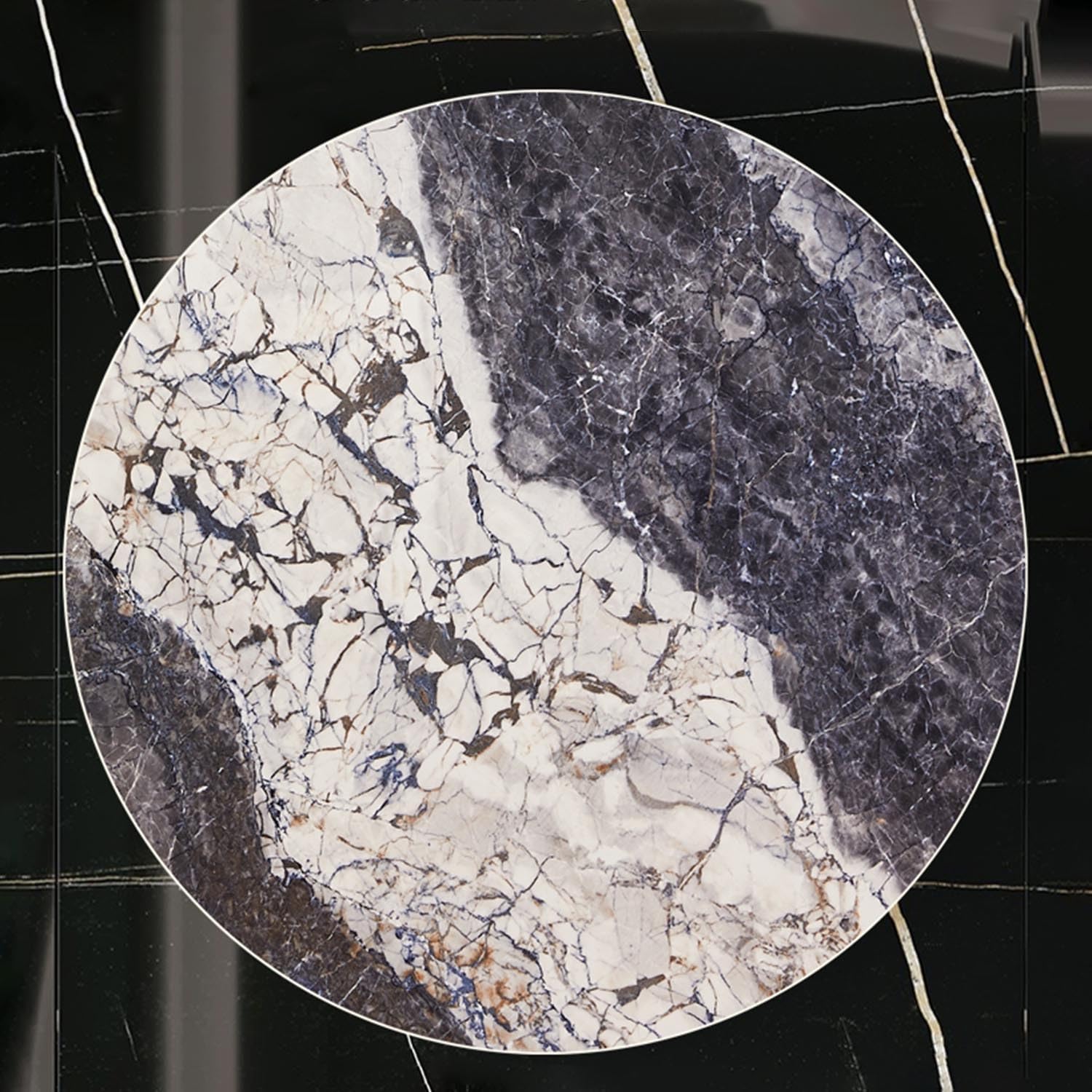 Grand Plateau Tournant Lazy Susan, Plateau Rotatif en Texture Marbre Ardoise, Assiette de Service Rond, Épaisseur 12 mm, pour Table à Manger et Cuisine(Black-White,80cm/32)
