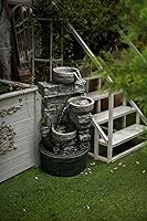 Vista 7 de Cheng Pin Fuente de agua para exteriores, cuencos en cascada de 28 pulgadas de alto y diseño de piedras apiladas, crea una función de agua relajante