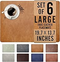UnivoColors Retro Cowhide Faux Leather Placemats Set of 6 - Large 19.7x13.6in Waterproof Heat-Resistant Anti-Slip Table Mats