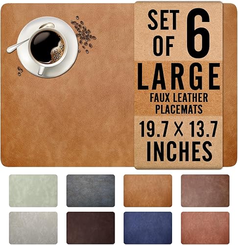 UnivoColors - Juego de 6 manteles individuales de piel sintética con patrón de piel de vaca lavada, impermeables, fáciles de limpiar,