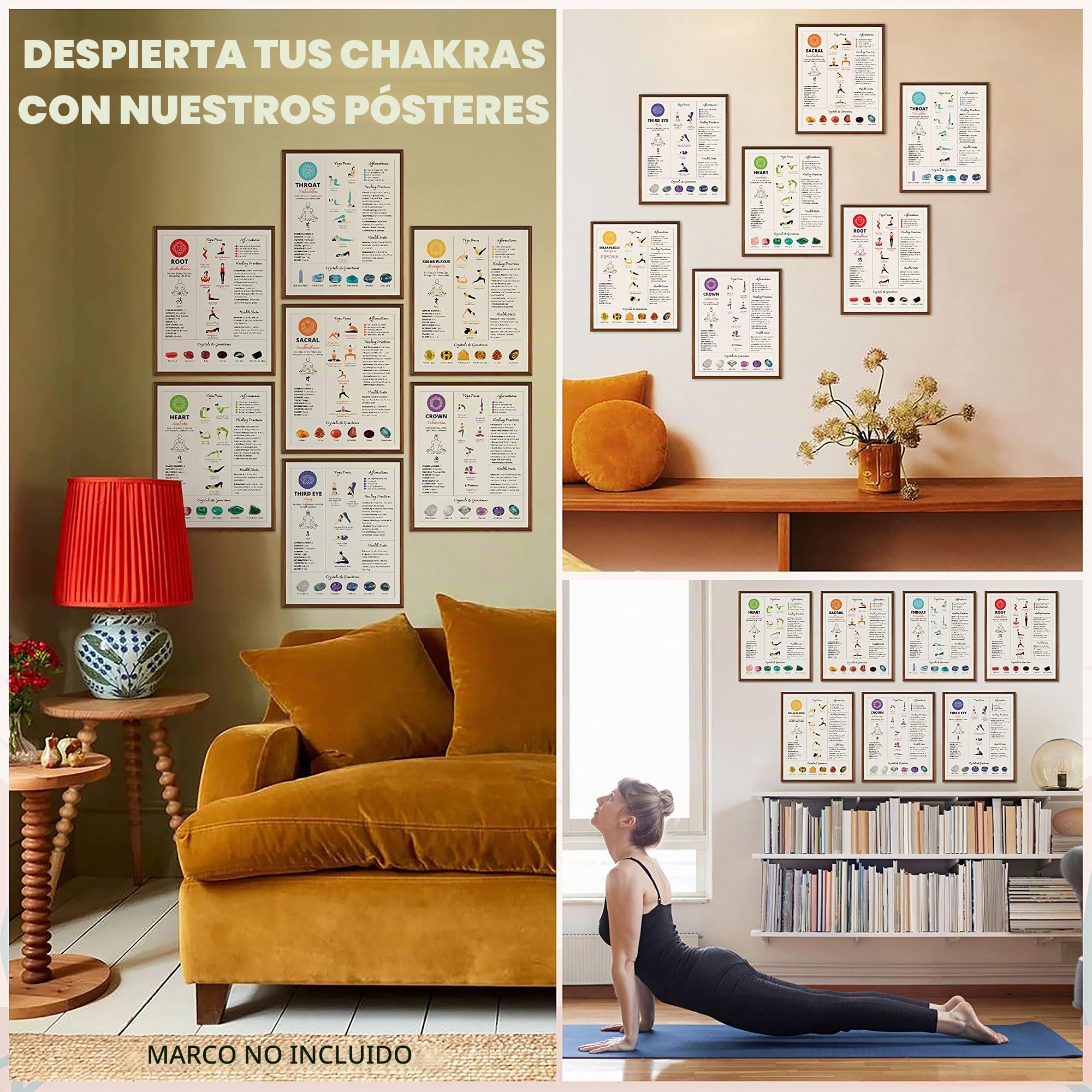 97 Decor Póster de yoga para chakras, decoración de 7 chakras, decoración de pared de chakras, pósteres de yoga, imágenes de meditación, impresión artística de curación de chakras, tabla de