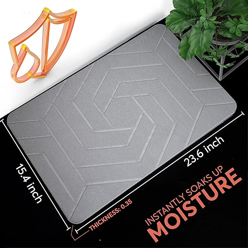 Miniatura 2 de Tapete de baño de piedra, tierra de diatomeas, secado rápido, antideslizante, súper absorbente, tapete de baño de lujo, diseño estético, gris claro