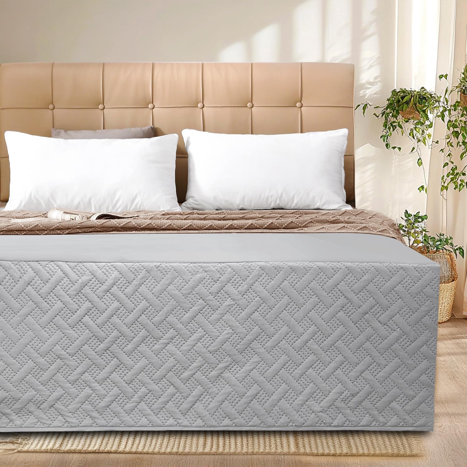 Wrap Around Bed Skirt King Size Bed Skirt 15 Inch Drop Dust Ruffle Bedskirt - Ultra Soft, Fade and Wrinkle Resistant Bed Frame Cover (White, King)