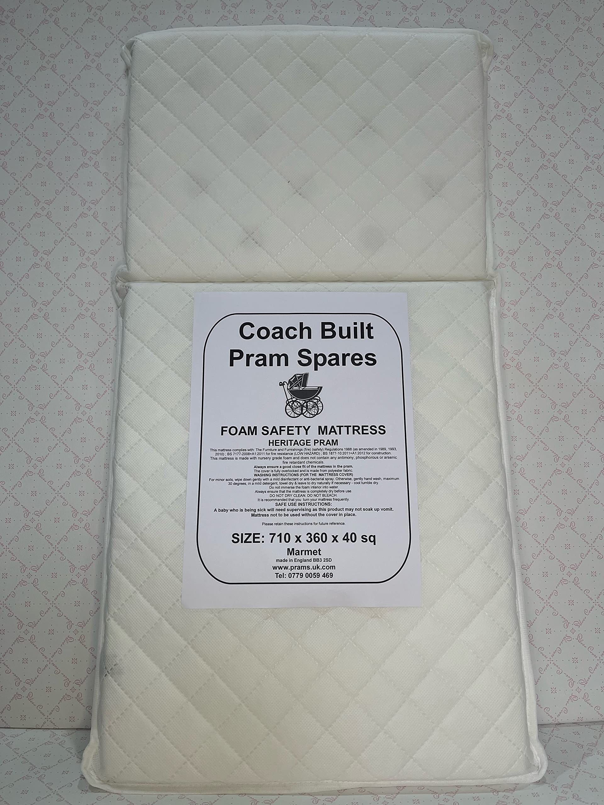 Coach Built Pram Spares Marmet Deluxe Padded Foam Cot Mattress, Twin, Yellow, Medium Plush, Single, Removable Cover