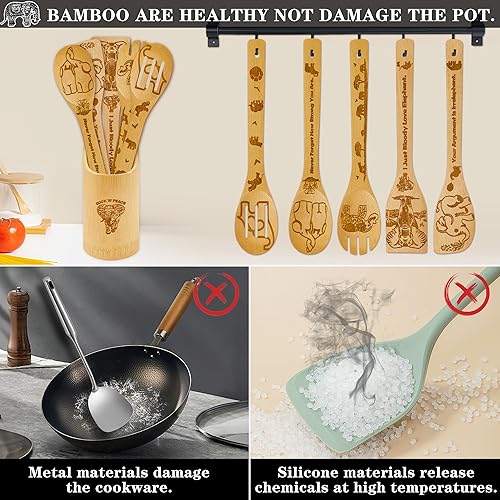 Miniatura 4 de Regalos de elefante para mujeres, 6 piezas de cucharas de bambú de madera de elefante para decoración del hogar, decoración temática de elefante