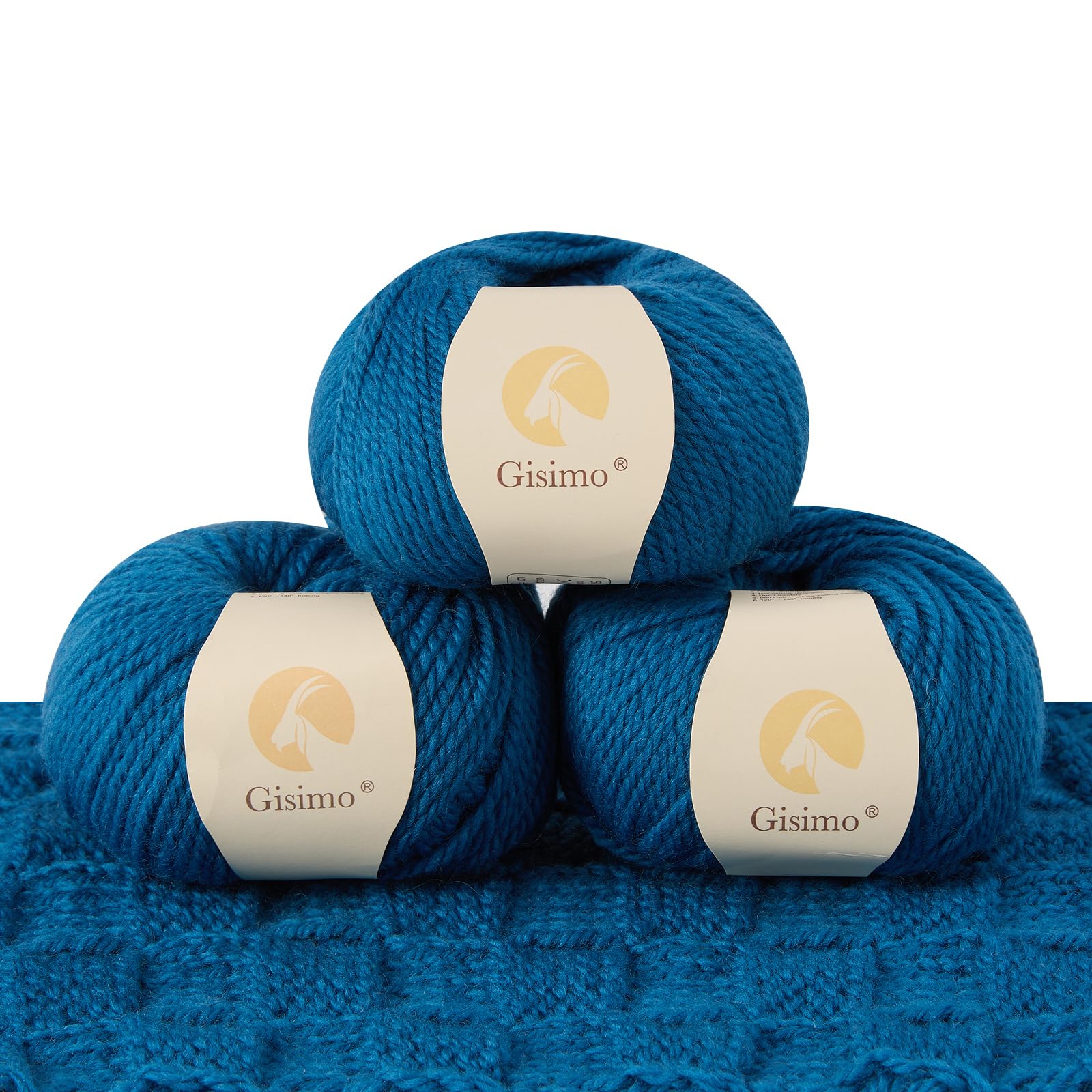 100% Merino Wool Yarn 3-Ply Luxurious and Soft Yarn for Hand Knitting &amp; Crocheting (Jazz Blue,3Balls)