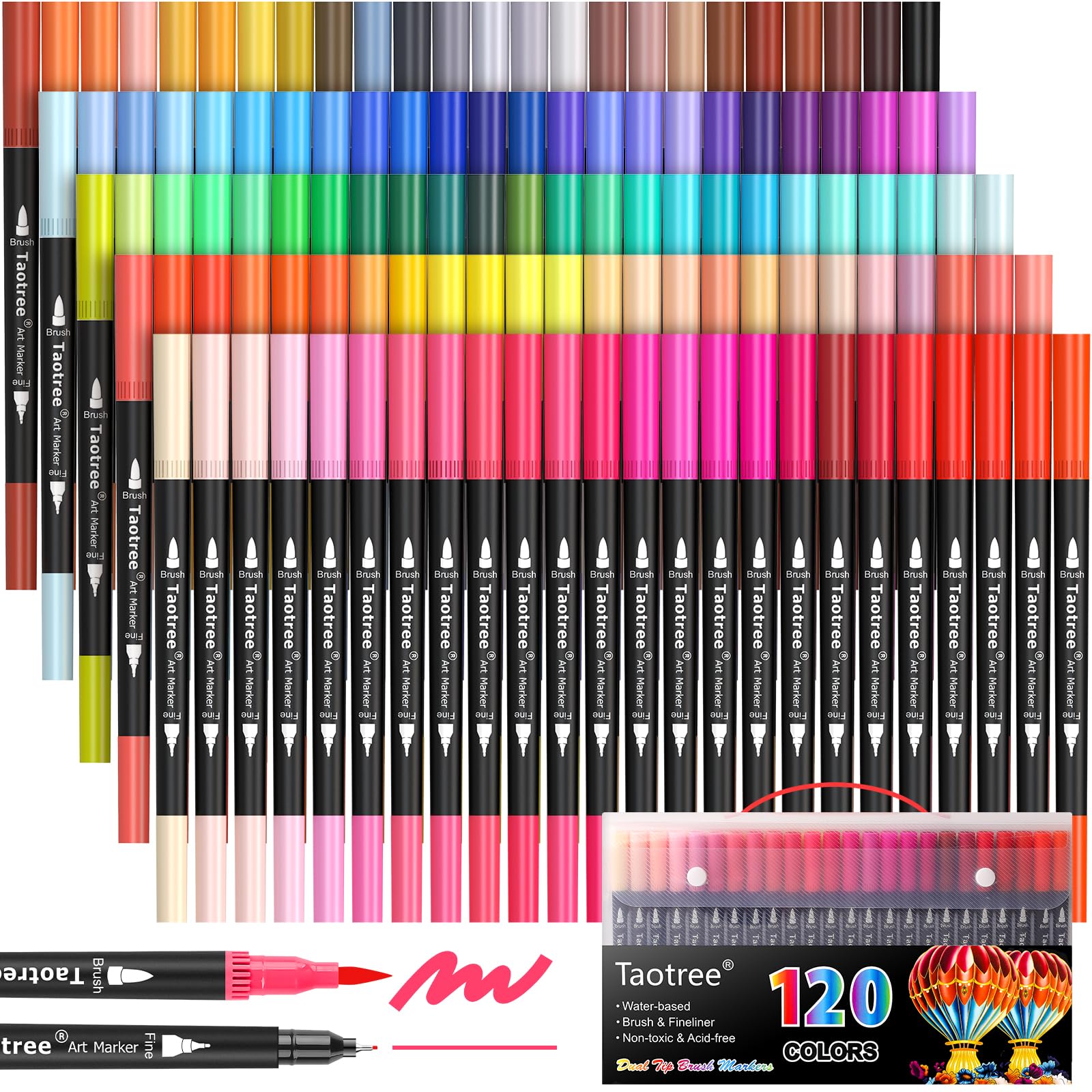 Taotree 120 Colors Dual Tip Art Markers Pens for Adult Coloring Book Artist Fine Brush Tip Coloring Markers