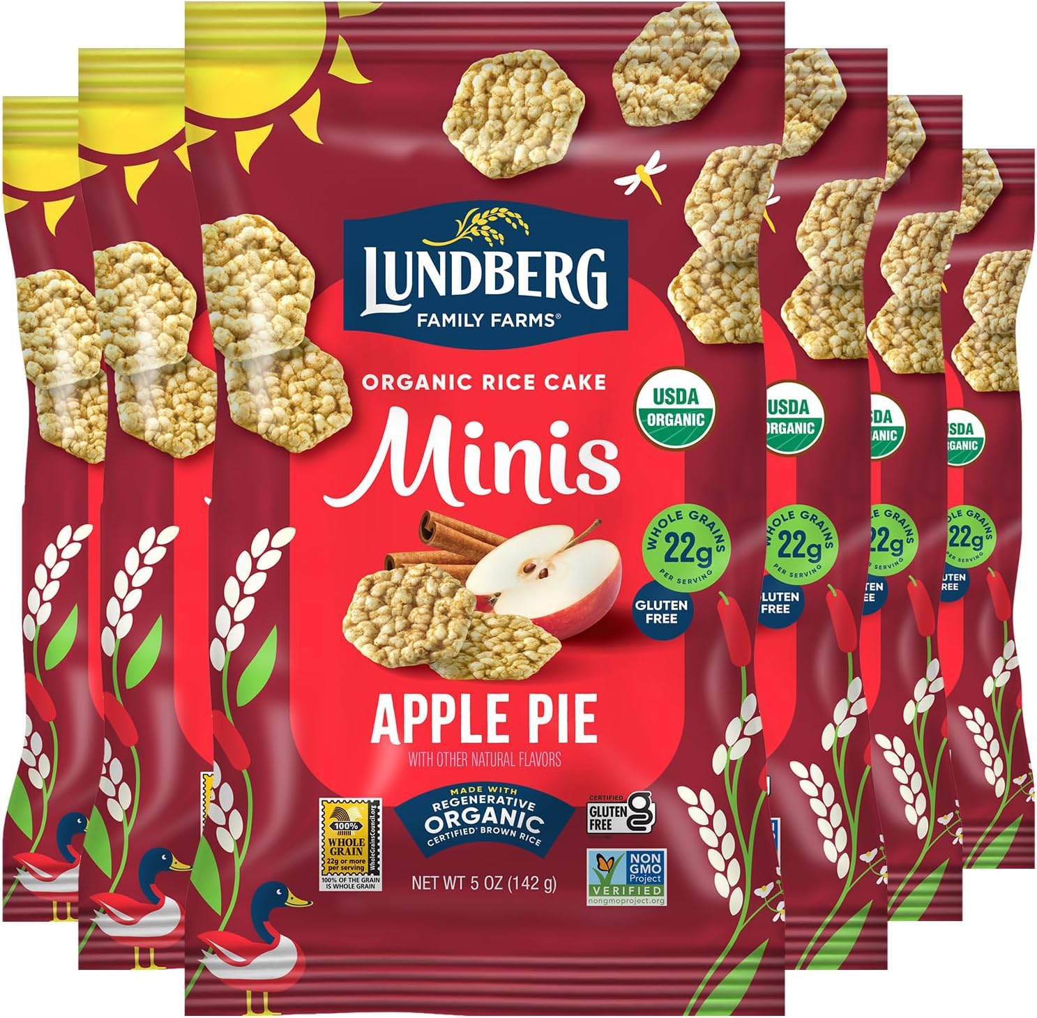 Lundberg Organic Rice Cake Minis, Apple Pie, 6-Pack – Regenerative Organic Certified Mini Rice Cakes, Healthy Snacks, Vegan, 5 Oz EaRegenerative Organic CertifiedUSDA OrganicRegenerative Organic CertifiedRegenerative Organic CertifiedRegenerative Organic Certified