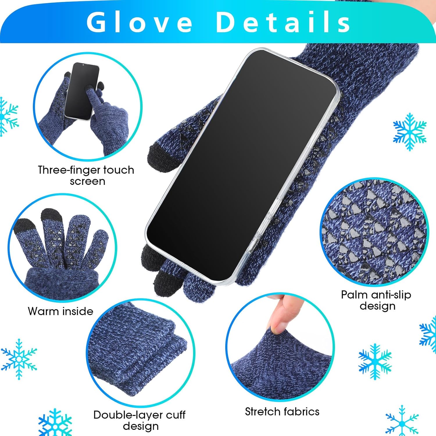 Geyoga 8 Pcs Winter Slouchy Beanie and Gloves Set for Men Warm Stretch Beanie Touchscreen Gloves - Image 4