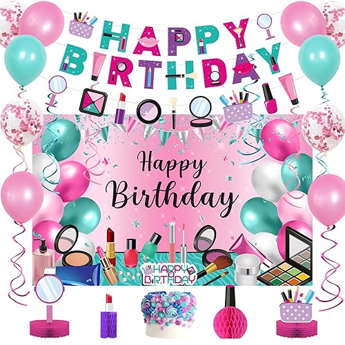 Roetyce Makeup Birthday Party Decorations - 46PCS Kit, Pink Spa