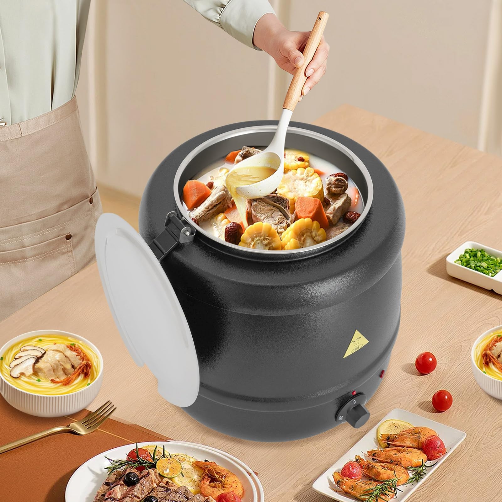 Scalda zuppa elettrica da 10 l, con coperchio, conservazione del calore 35 – 80 °C, pentola per zuppa