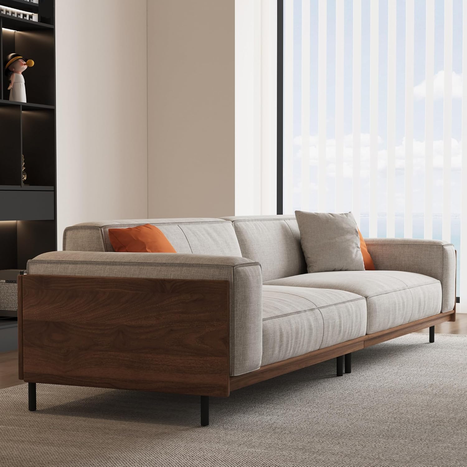 Comfortable Modular Cloud Sectional Sofa, Mid-Century Modern Wood Frame Couch, 111.81" W Upholstered Fabric Couch for Living Room & Home、Offices、Conference Rooms, Gray