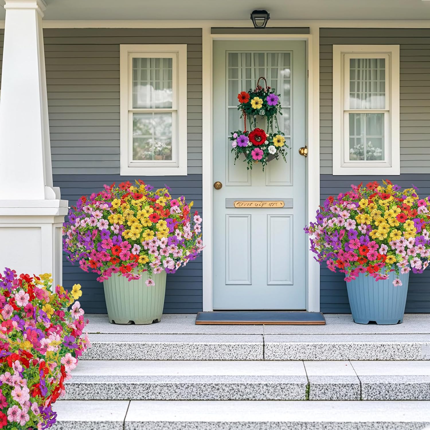 20 Bundles Artificial Flowers for Outdoors Decoration Fake Silk Flowers UV Resistant Faux Plants Artificial Daisy Eucalyptus for Spring Summer Garden Yard Porch Window Home Decor, Mix Colors - Image 4