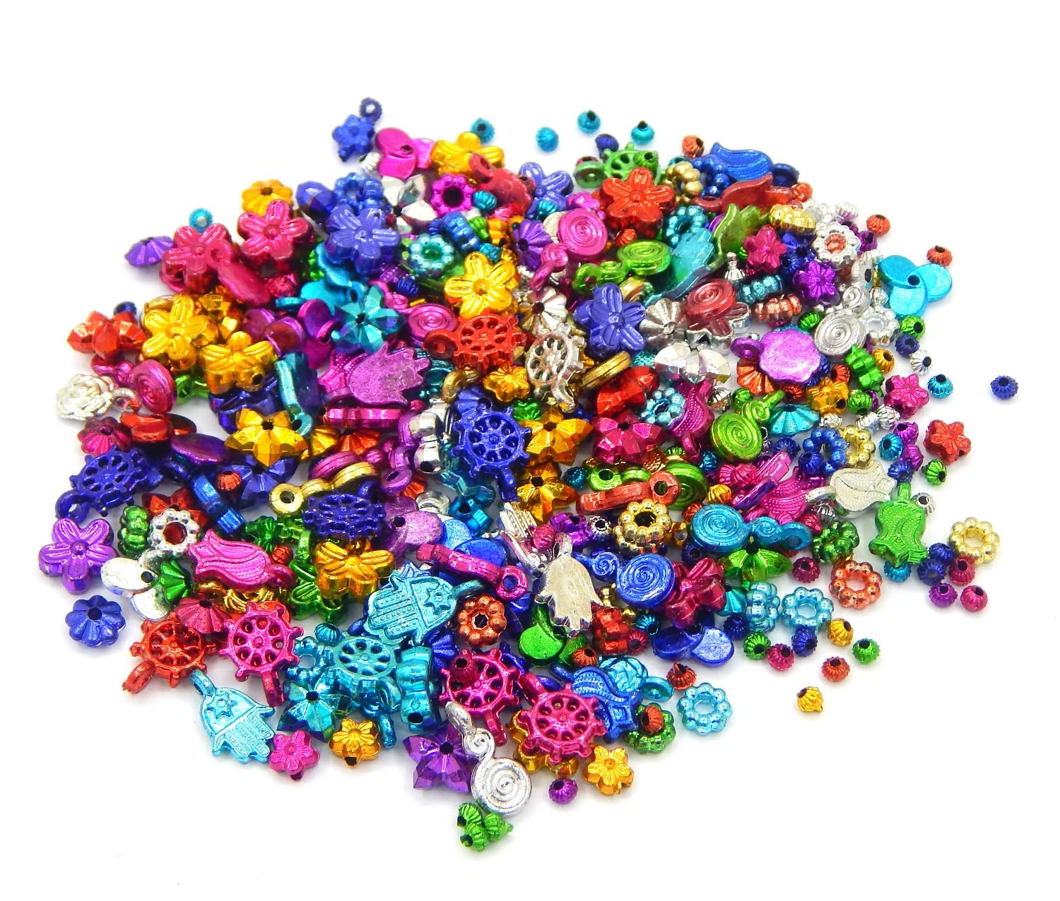 1000 Pieces Shiny Plastic Beads Mixed Colour Spacers and Pendant Set Assorted Sizes 3 - 13 mm, Colourful, Klein